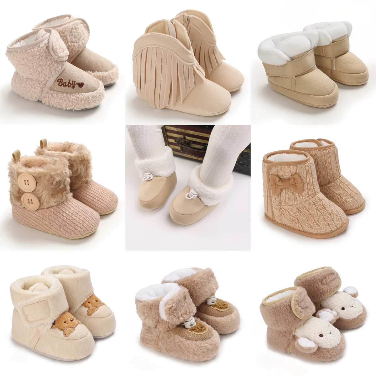 Baby Autumn/Winter Men's and Women's Baby Boots Fashion Learning Walking Soft Sole Black Warm Shoes Newborn 0-18M 1