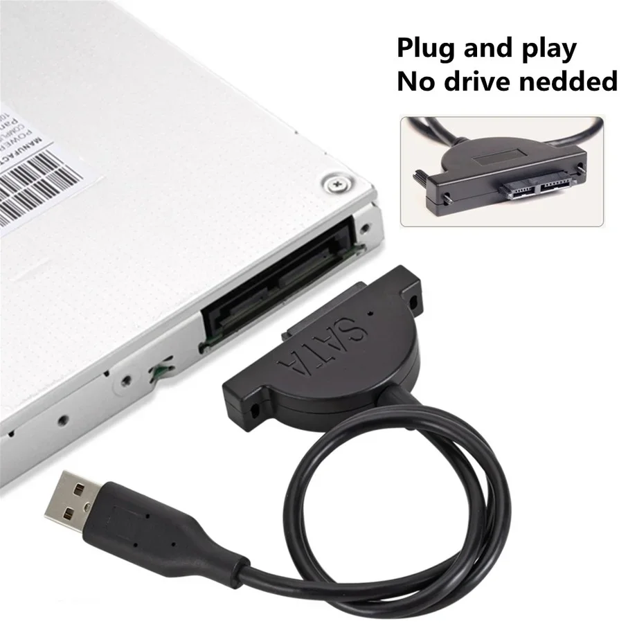 PzzPss USB 2.0 to Mini Sata II 7+6 13Pin Adapter For Laptop CD/DVD ROM Slimline Drive Converter Cable Screws Steady Style