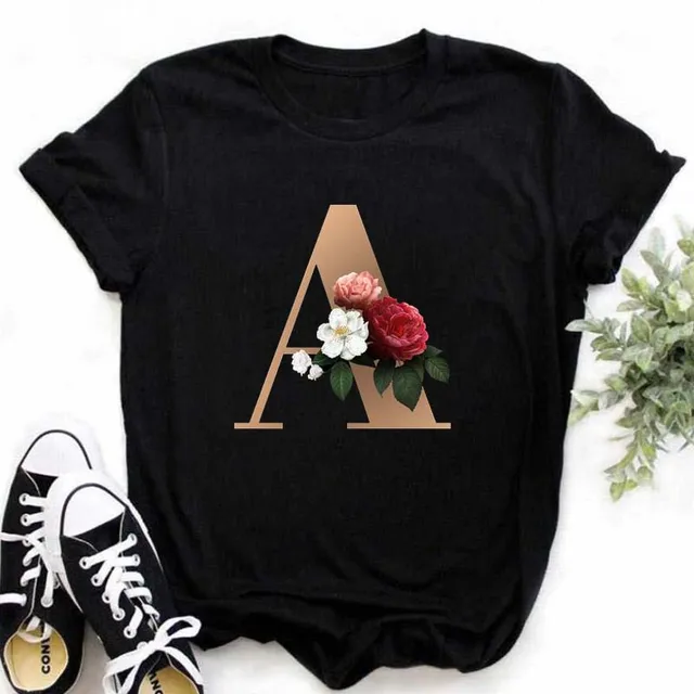 A B C D E English Alphabet Print T Shirt Women New Summer Couples Lovers Female T-Shirt Harajuku Casual Black Tops Tshirts 2