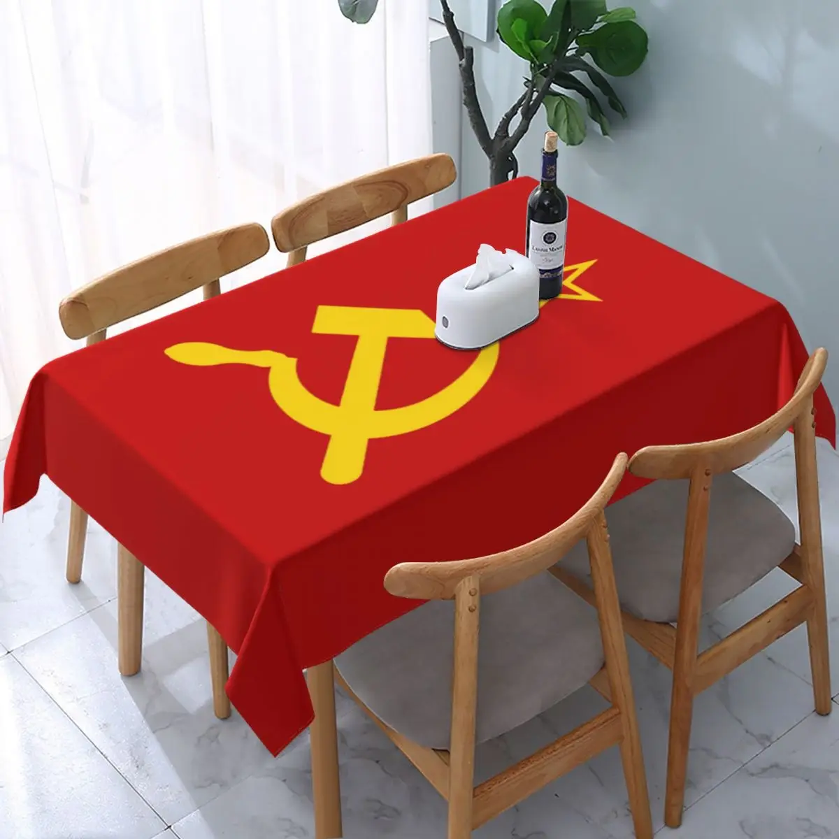 

Rectangular Tablecloth Tablecloth Fit 45"-50" Elastic Edge Table Cloth USSR Hammer and Sickle CCCP Table Covers