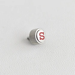 High - Quality Screw - in Case Replacement Watch Crown with Engraved 'S' and Crown Tube - NH35 NH36 (10 Glossy Silvery)