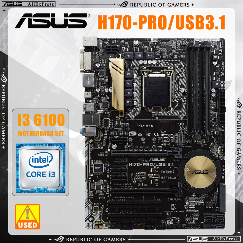 

ASUS H170-PRO/USB3.1 Motherboard Set LGA 1151 Suitable for Core i7/i5/i3 USB3.0 M.2 SATA3 i3 6100 CPU Motherboard Combination