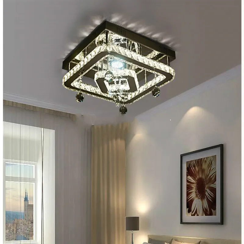

Free Shipping Stainless Steel Modern Ceiling Lamps k9 Crystals LED Square Crystal Ceiling Lights for Dining Room AC 110V-260V