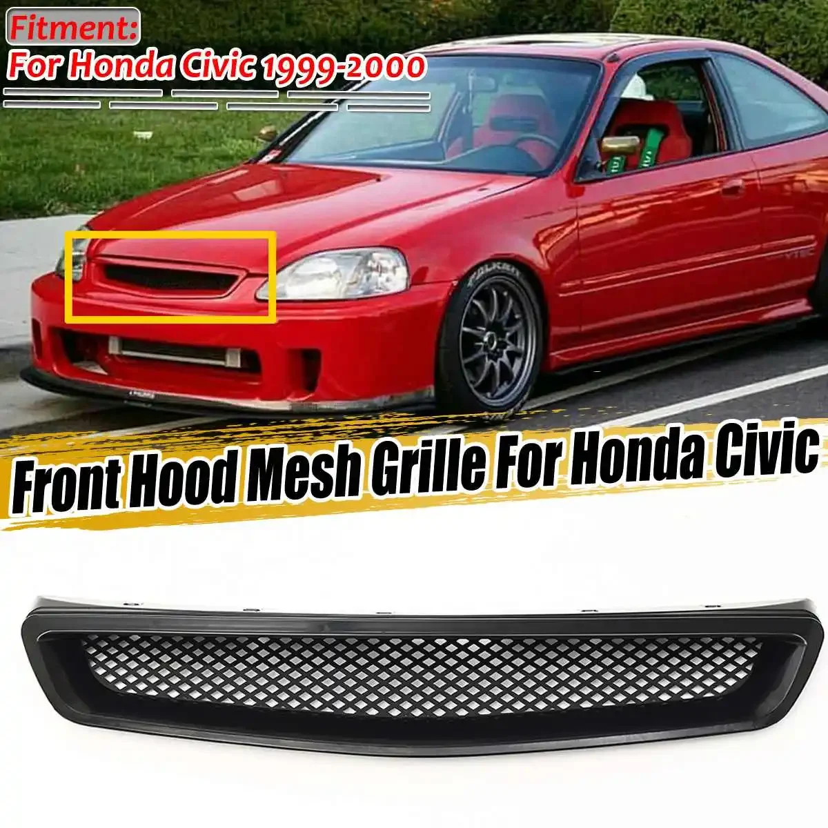 

EK T-R Style Car Front Bumper Hood Mesh Grill Grille Body Kit For Honda Civic EK CX DX EX HX LX Type R 1999-2000 Racing Grills