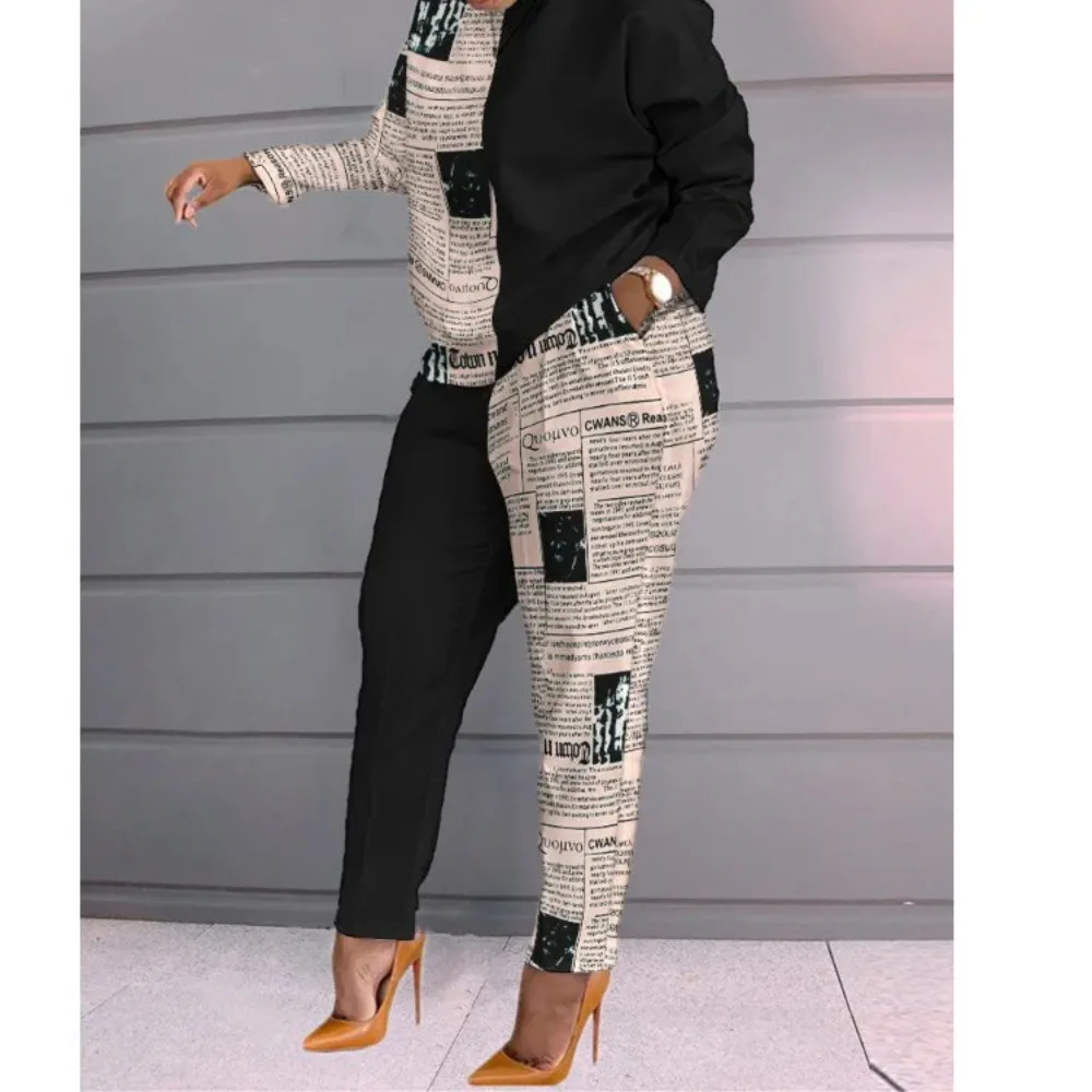 2024 Long Sleeve Women Loose 2 Piece Set Drawstring Design Pockets Plaid Print Long Sleeve Top & Pants Set Tracksuits Outfits