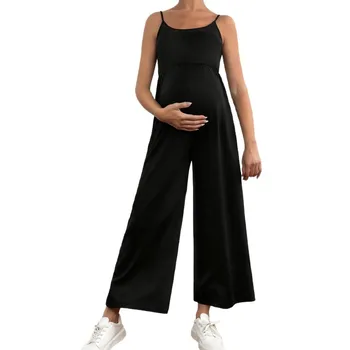 Pregnant Women Overalls Maternity Solid Sleeveless Spaghetti Strap Loose Jumpsuit Spring Summer Casual Pregnancy Clothing