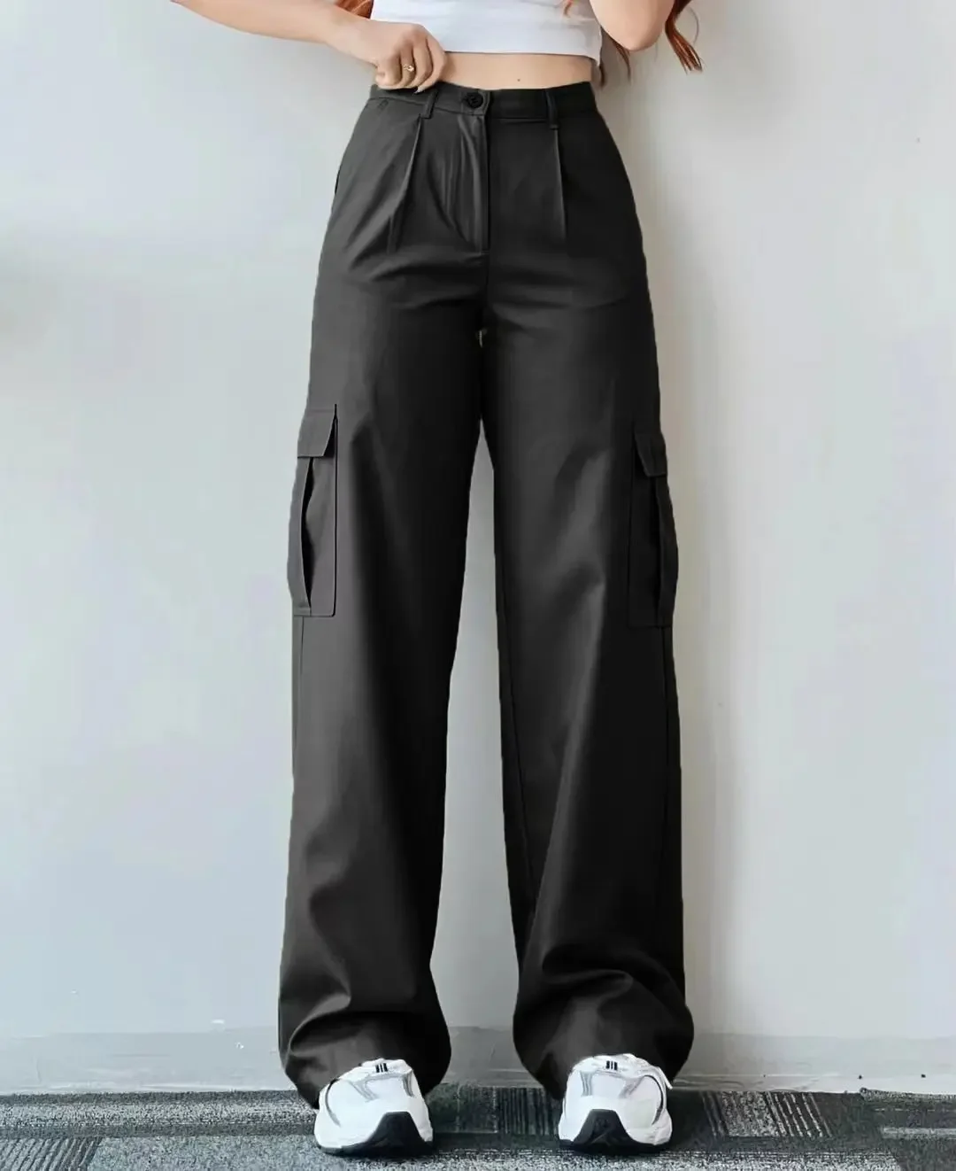 Vintage Straight New Style Baggy Trousers Casual Pants Waist Pocket Wide Leg Pants Autumn Women's Y2k High Waist Cargo Pants