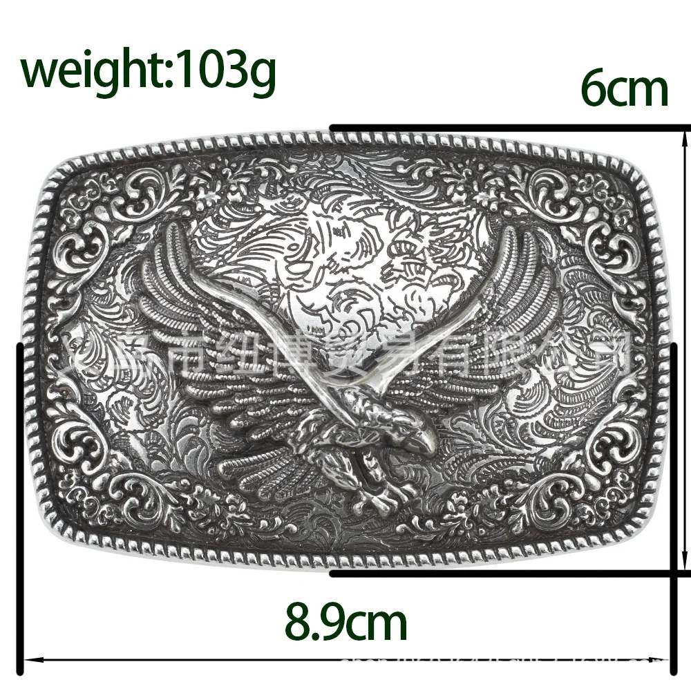 Silvering Western Retro Belt Buckle with Palace Patterns and Gemstone Eagle Design