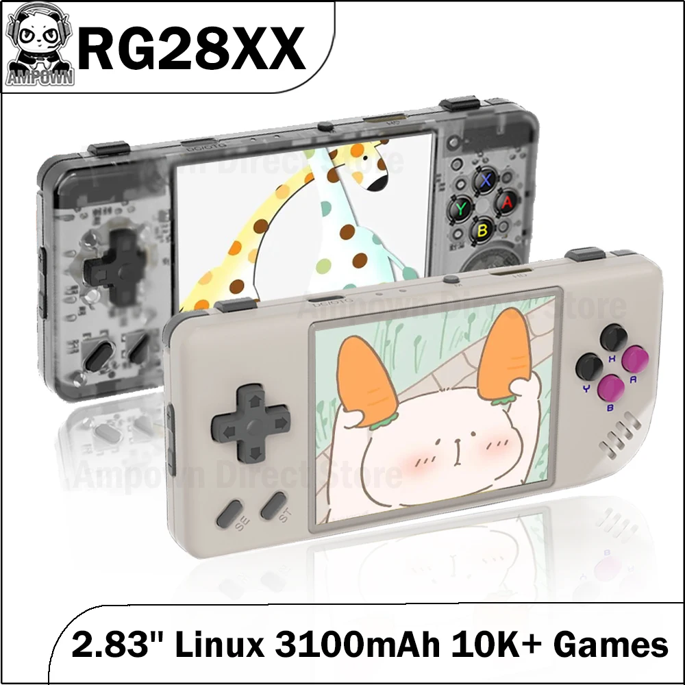 Anbernic Rg28xx 2.83 'Ips Draagbare Handheld Game-Spelers Linux-Systeem 3100Mah Mini-Videogameconsole Ps1 Gb Gba 10000 + Games