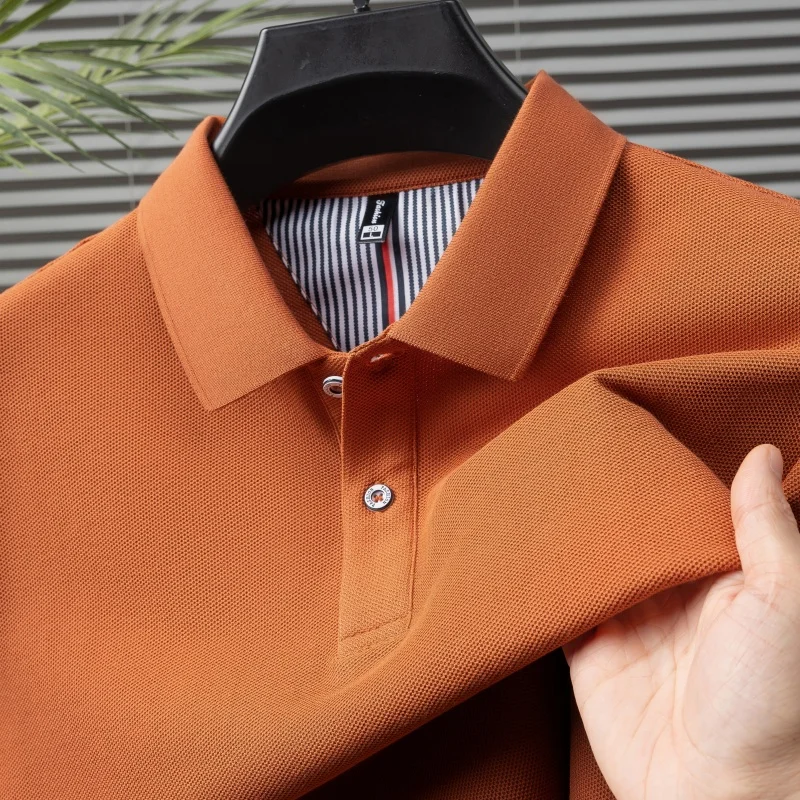 100% pure cotton short sleeved men's polo shirt summer boutique fashion high-quality top solid color collar back striped T-shirt 12 Sd78af211ce8645e9a112b4183bfdf9c1G