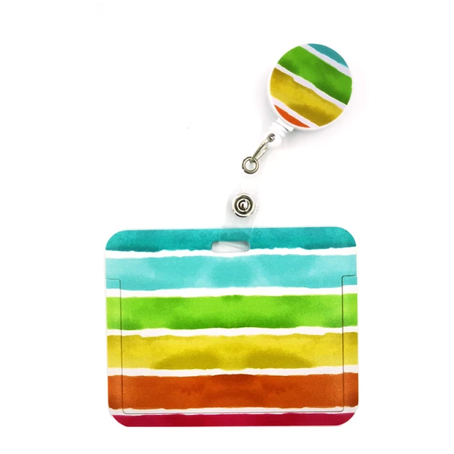 Light Rainbow Color Cute Card Cover Clip Lanyard Retractable