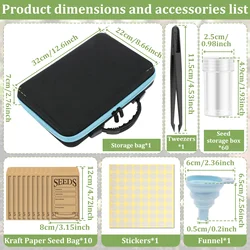 Seed Storage Box with Tweezer, Funnel, and Sticker - Portable Clear Organizer (60 grids)