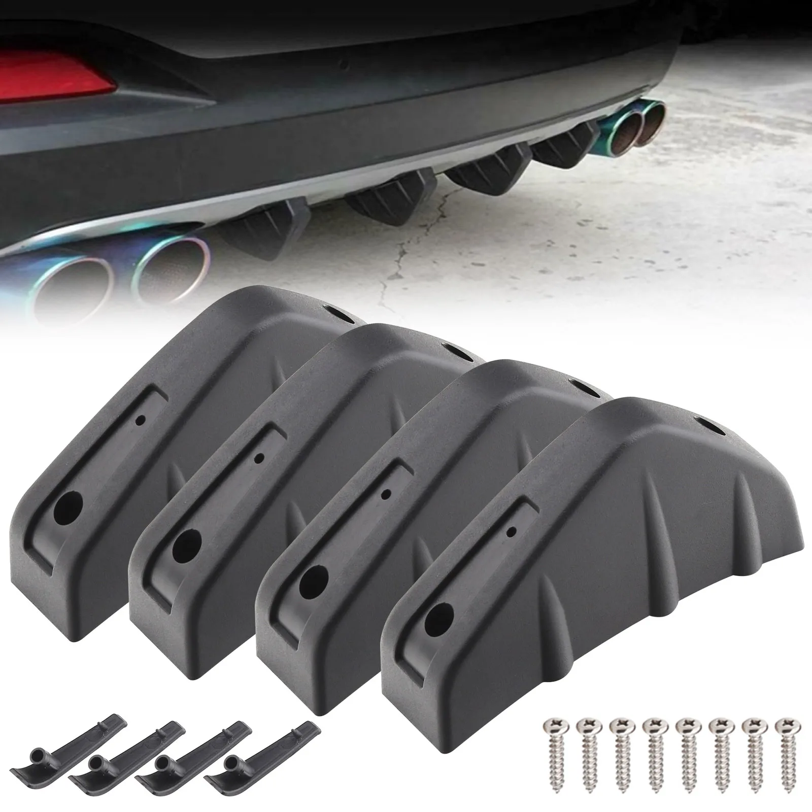  4pcs Car Rear Lower Bumper Wing Lip Diffuser, Anti