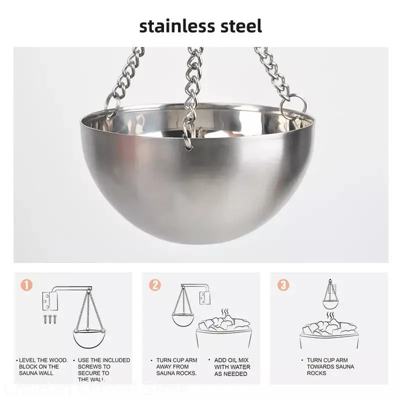 ChuHan 12/20cm Sauna Aromatherapy Oil Bowl Sauna Aroma Cup Bowl Stainless Steel Essential Oil Holder Sauna Steam Room Accessorie 6
