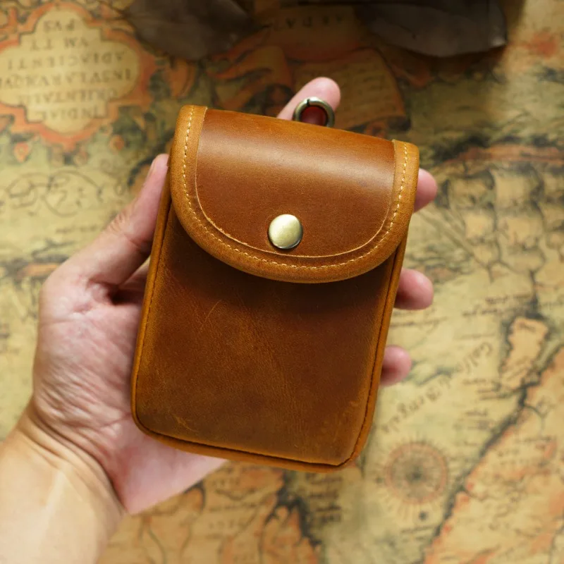 Genuine Leather Small Waist Bag Vintage Mini Wallet Men Women Card Cover Change Purse Key Organizer Housekeeper Cigarette Case