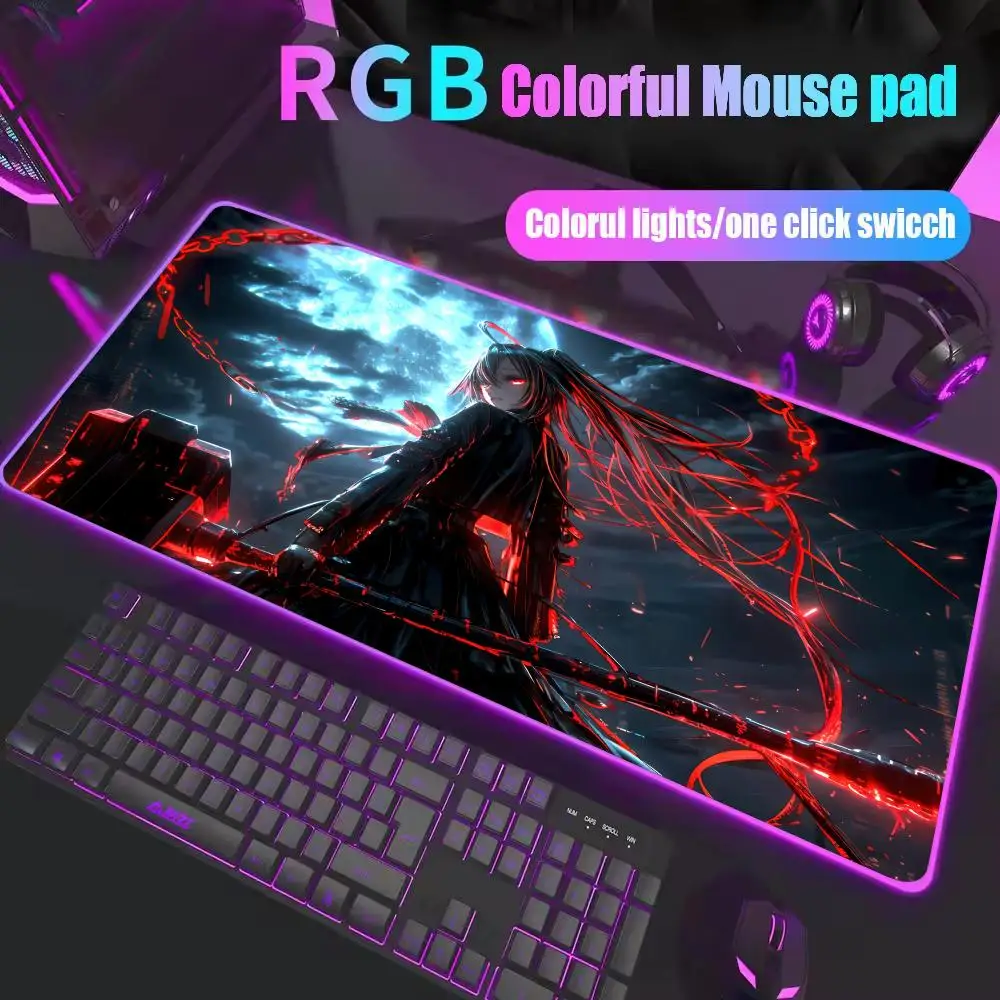 RGB Large Gaming Mouse Pad with LED Backlit - Samurai Anime Girl Design