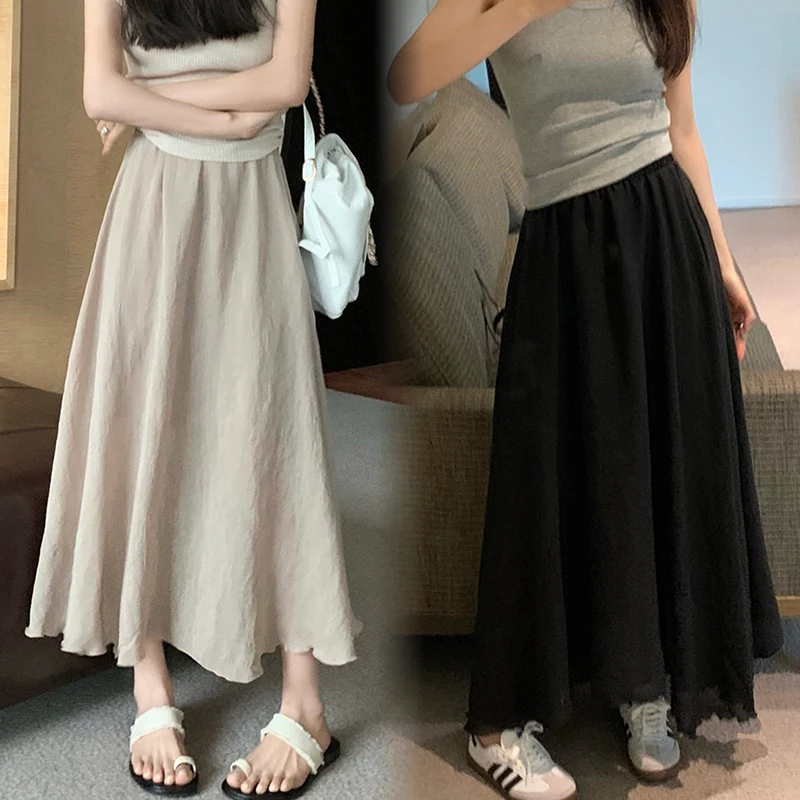 임산부 청소년 임산부용 A라인 스커트, 신축성 허리, 배꼽 캐주얼, 시원한 통기성 스커트, 여름 패션
