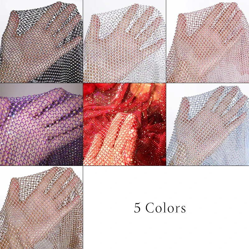 Glänzender Strass-Stretch-Fischernetzstoff für Kleid, Rock, Kostüm, DIY, Nähen, 50 x 120 cm, luxuriöser Kristall-Fischnetzstoff – Detail 6