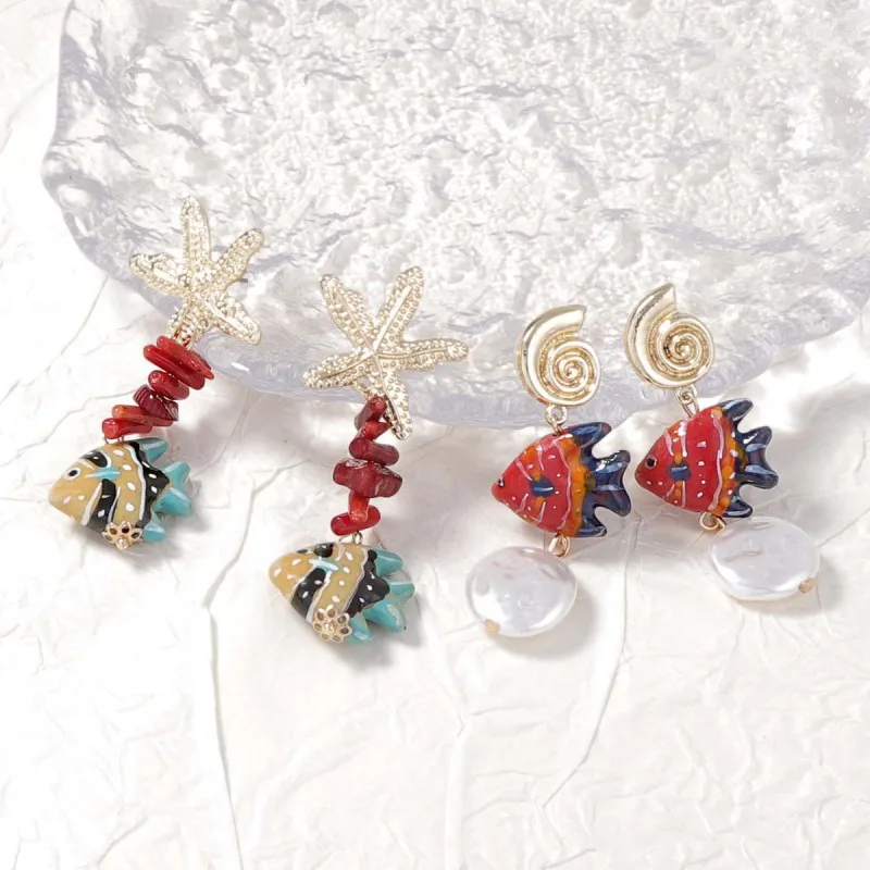 Cute Octopus Drop Earrings Marine Design Resin Copper Alloy Jewelry