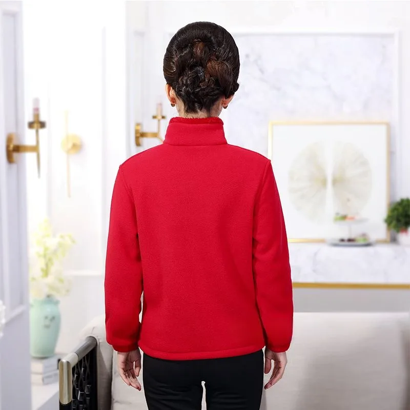 2023 New Spring Autumn Mom Coral Fleece Shake Coat Women Top Sweater for Middle Old Age Loose Thickened Jacket