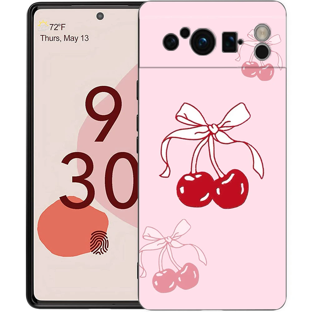Charming Cherry Bow Soft Shockproof Black Phone Cover