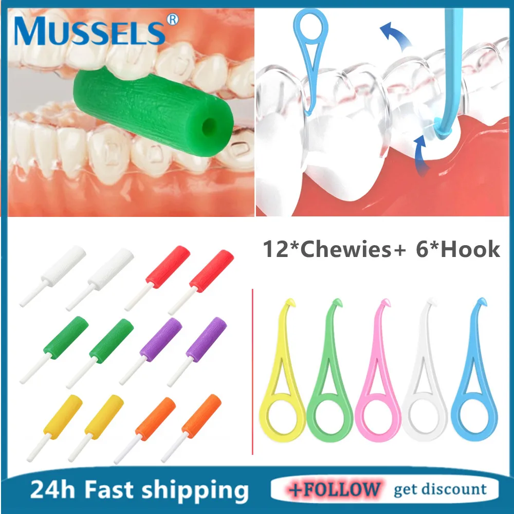 

6Kit Orthodontic Aligner Chew Remove Hook Dental Brace Extractor Bite Tooth Chewies Invisible Tray Retainer Seater Tool Take Off