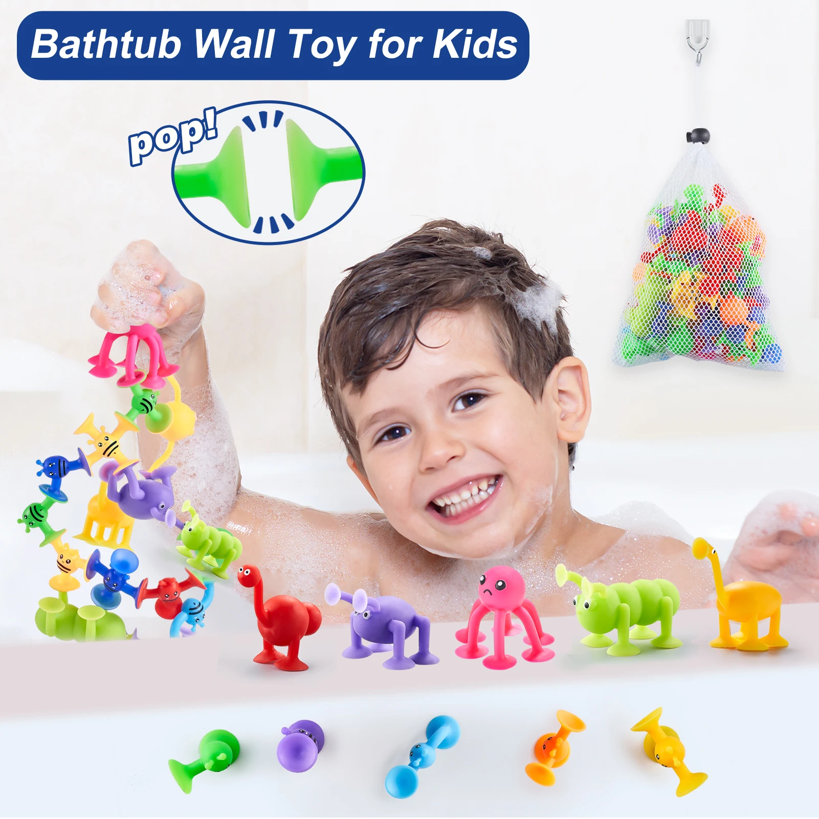 Suction Toys for Baby,40 PCS Silicone Suction Cup Animal with Dinosaur Eggshell Storage,Toddler Bath Toys for Ages 1-3