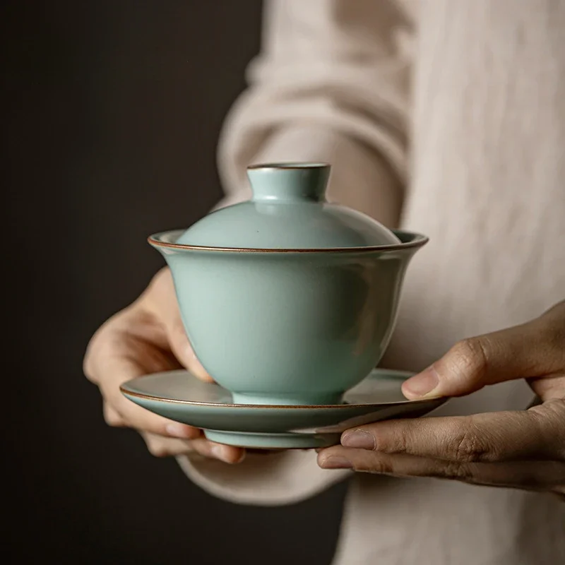 

180 мл бутик ледяной треснувший Ru печь керамический чай Tureen ручной работы лазурный фарфор Крышка Чаша чайный набор кунг-фу чайный набор Gaiwan подарочная коробка