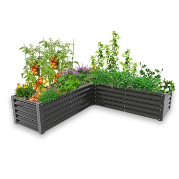 L-Shaped Metal Raised Garden Bed, 74"x74"x18", Quartz Grey 1