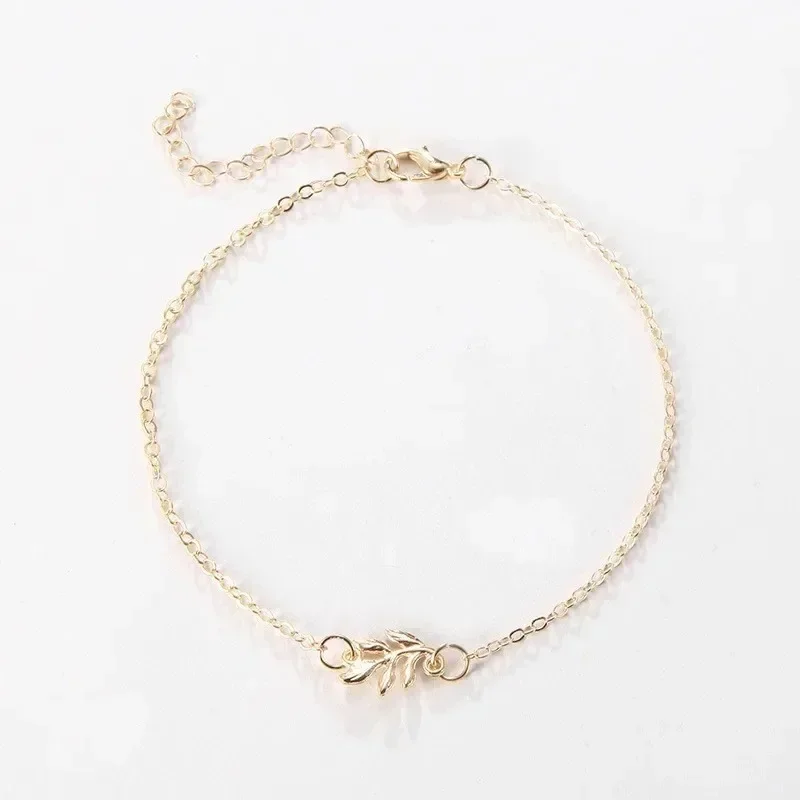 New Trendy Summer Gold Color Leaf Chain Anklet For Woman Bohemian Vintage Footwear Leg Bracelets Female Foot Jewelry
