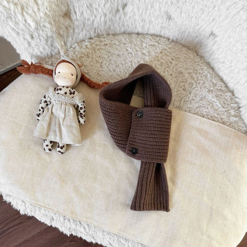 Korean Button Cross Scarf for Boy Girl Autumn Winter Baby Knit Warm Neck Covers Solid Color Outdoor Windproof Kids Neckerchief