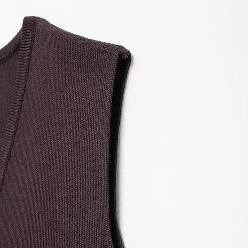 Fashion Single Breasted Knitted Vest Top Women Wine Red V-Neck Sleeveless Sweater Tank Female Autumn Chic Lady Knitwear New