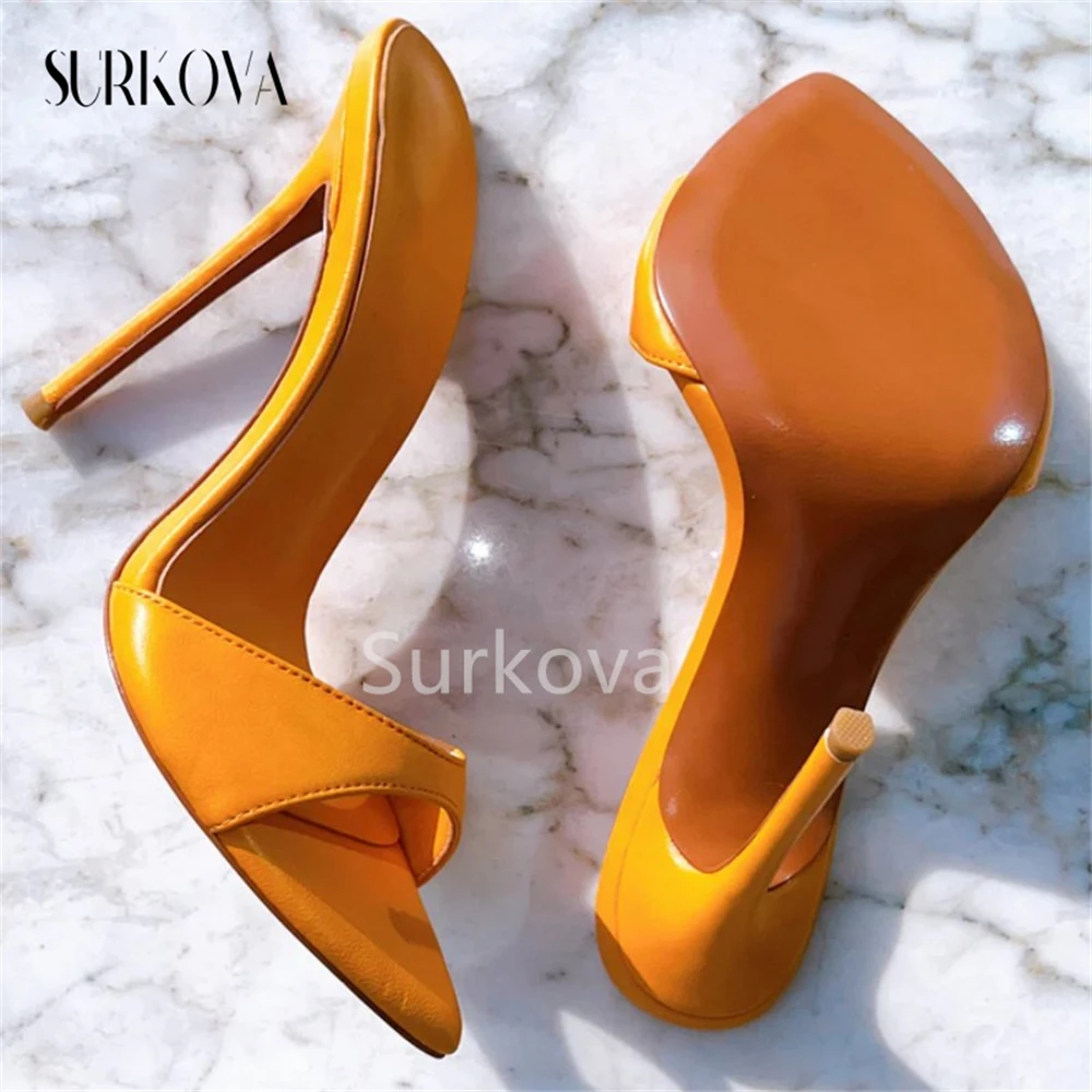 

Women's Summer Solid Color Peep Toe Sandals and Slippers Color Stitching Leather High Heels for Women Fashion Catwalk Shoes