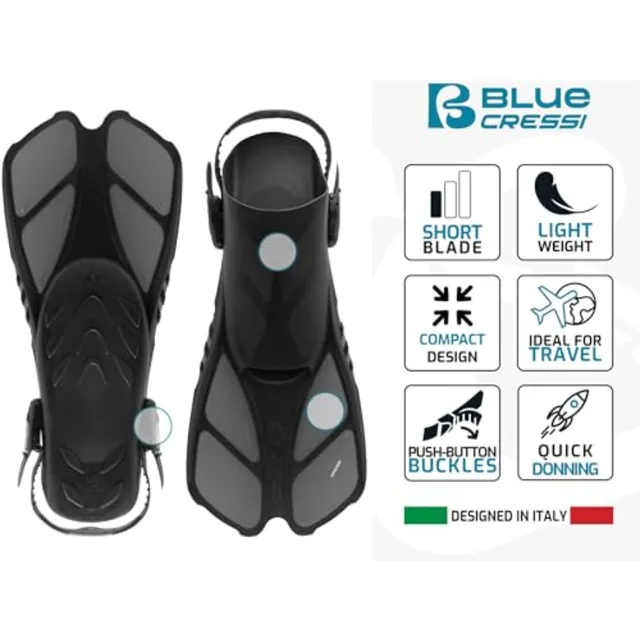 Adult Snorkel Set Mask Dry Snorkel Adjustable Fins - Light for Travel - Ocean Set: Designed in Italy