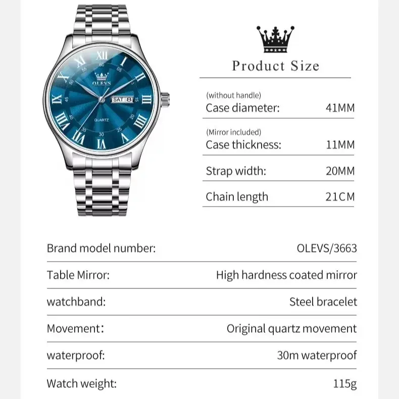 OLEVS 3663 Men Watch Fashion Business Roman Scale Luminous Waterproof Double Calendar Men Quartz Watch Top Luxury Brand Watch 6