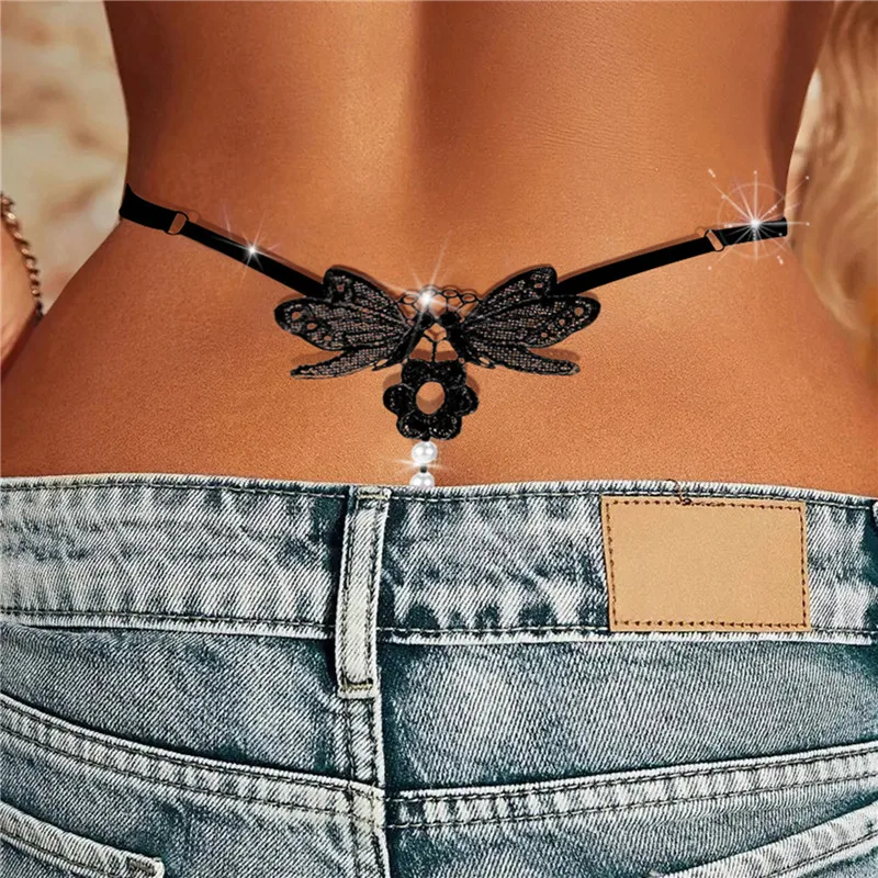 Women Lingerie New Sexy String Panties Lace Butterfly G-Strings T-Back Thong Transparent Cute With Pearls