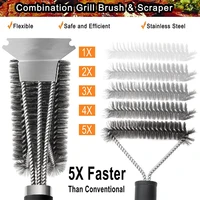 LMETJMA Brosse et grattoir de gril sûrs avec poignée de luxe Brosse de nettoyage de gril de 18 pouces Brosse de gril à poils en acier inoxydable JT61 5