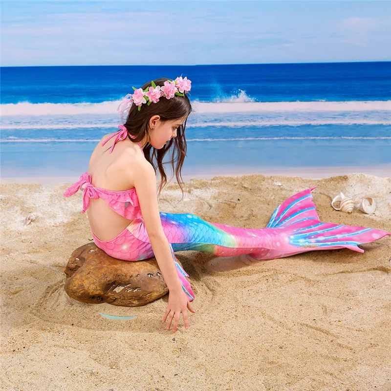 Swimming Mermaid Tail Kids Girls Costume Cosplay Children Swimsuit Fantasy Beach Bikini Can Add Monofin Fin anime maid outfit