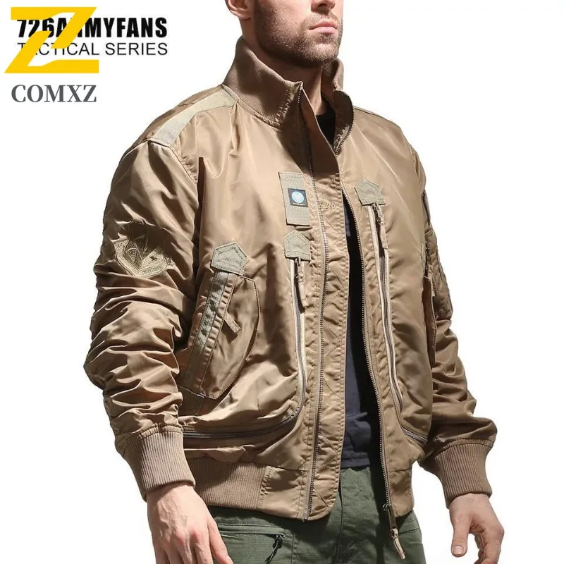 COMXZ Men Stand Collar Bomber Jacket Aviator Baseball Military Tactical Spring Autumn Thickened Windproof Sportswear Streetwear