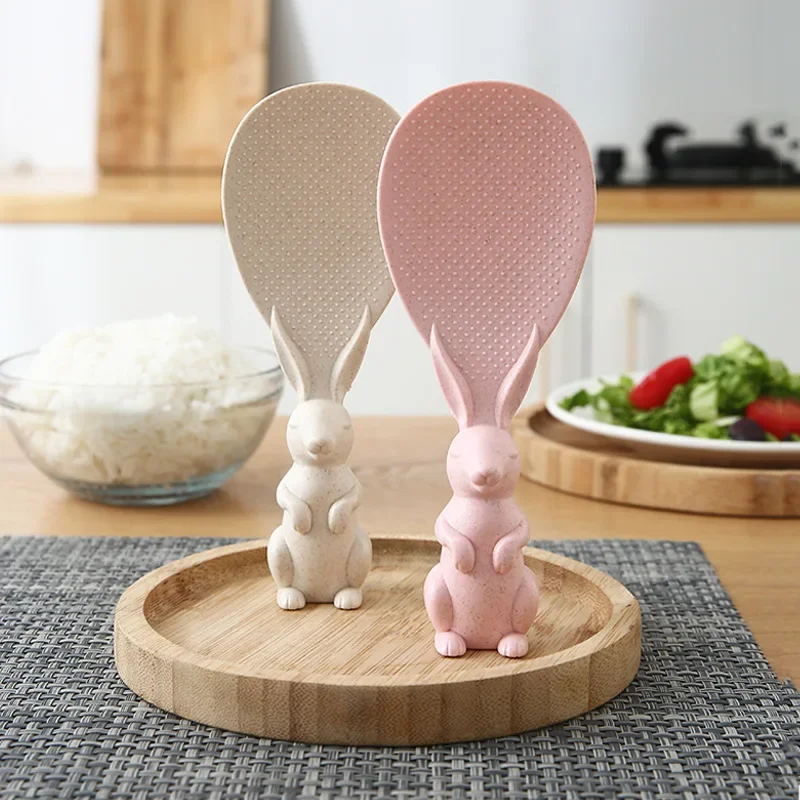 Silicone Cooking Spoon Wheat Straw Rabbit Spoon Can Stand Up Rabbit Rice Shovel Cooker Spoon Creative Non-Stick Rice Cartoon silicone spatula,silicone kitchen utensils,silicone cooking spoon