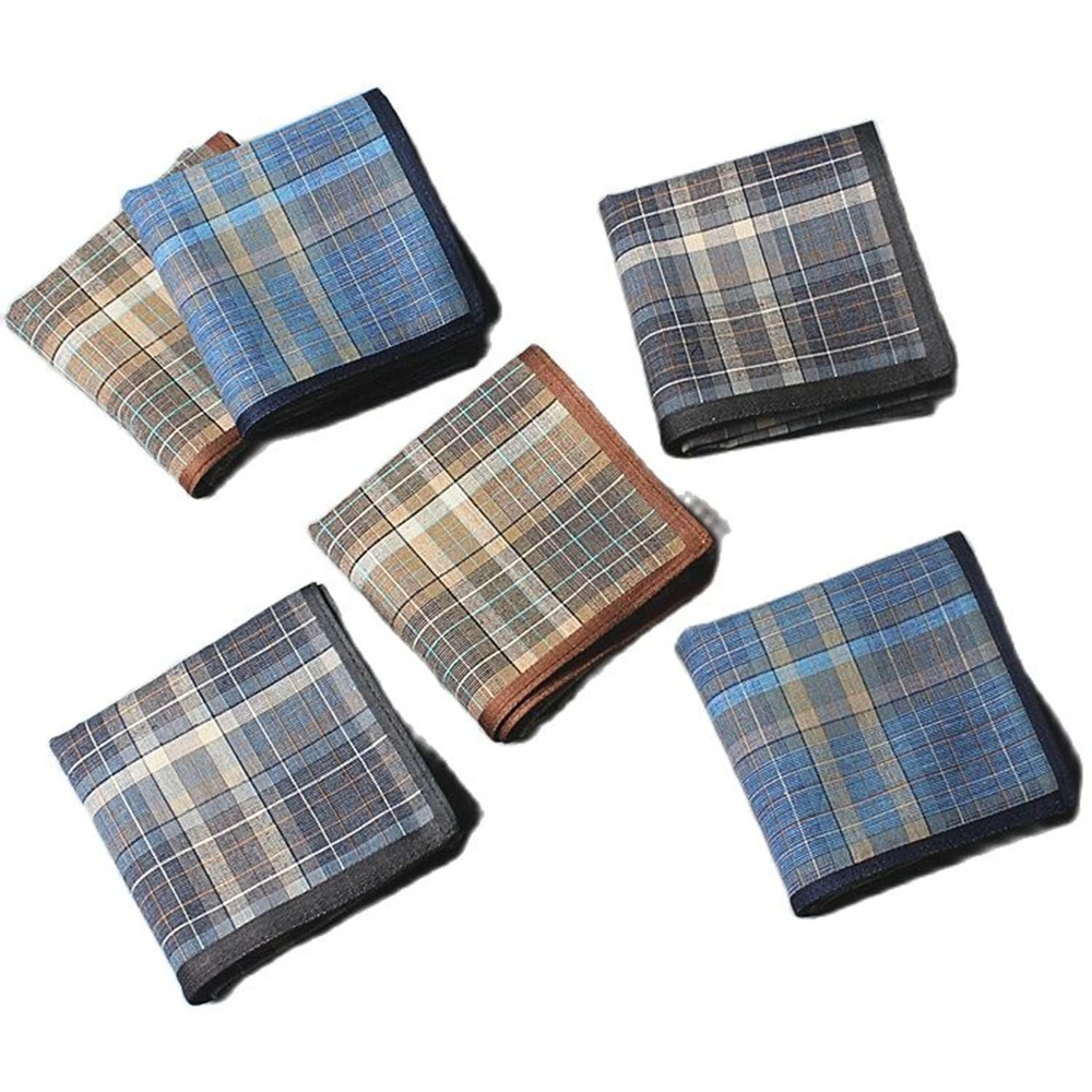 Classic Vintage Plaid Stripe Handkerchief for Men Hanky Pocket Squares 100% Cotton Business Casual Chest Towel 12Pcs Lot hand towels pocket towels