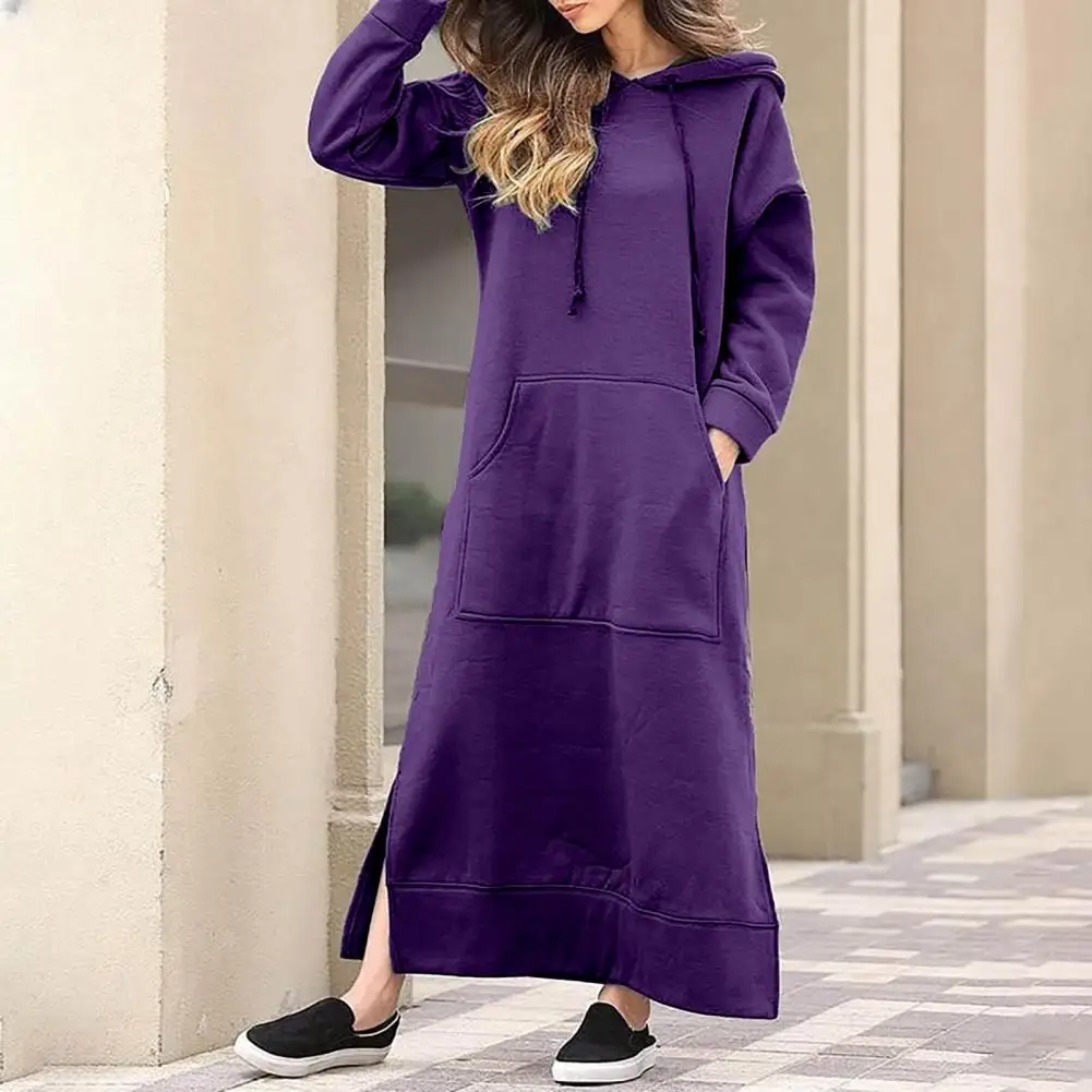 

Casual Pullover Hoodie Dress Women Hoodie Dress Elegant Maxi Dress with Hooded Sweatshirt Design Women's Autumn Winter Solid