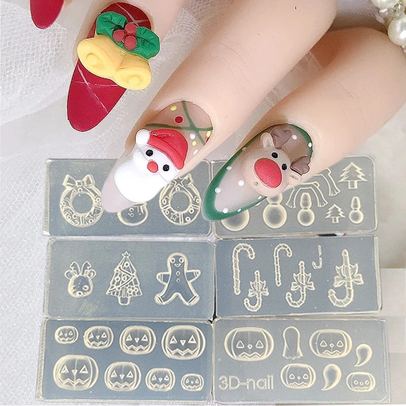 5Pc Christmas 3D Nail Molds 4*2cm Carv Mold Santa Claus/Gingerbread Man/Christmas Tree Resin Template(5Pc Christmas Charms Gift) 2