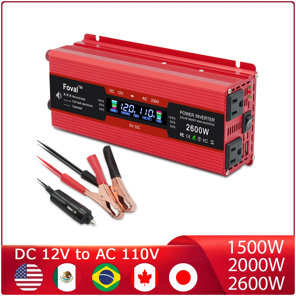 Car Inverters Multifunctional US Power Converters Portable Dc 12V To 110V For Phone Tablet Continuous Power 750W/1000W/1300W