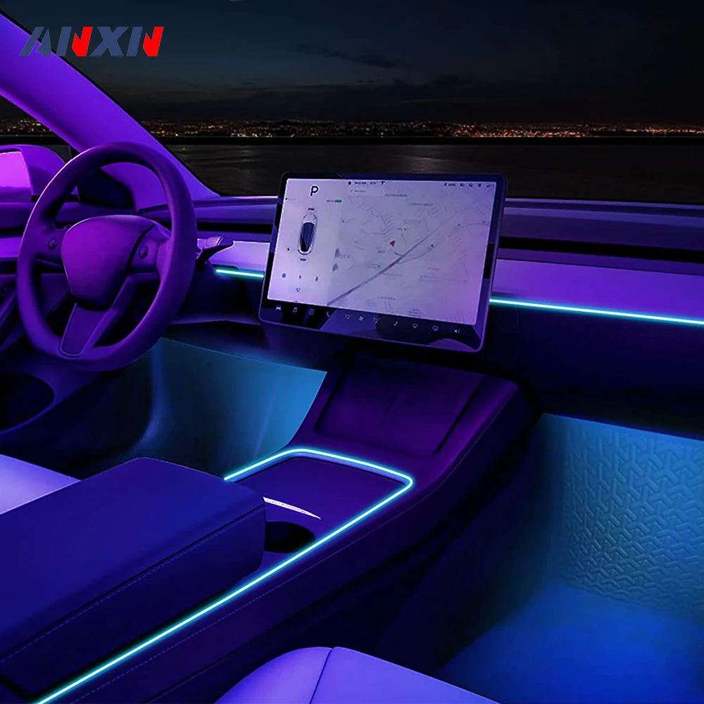 

Upgraded For Tesla Model 3 Model Y Center Console Dashboard Foot-Well LED Strip Light With APP Control Interior Neon Lights