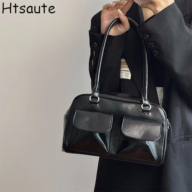 

Женская сумка-тоут из мягкой искусственной кожи, дизайнерская вместительная Повседневная Роскошная сумочка через плечо с несколькими карманами в стиле ретро