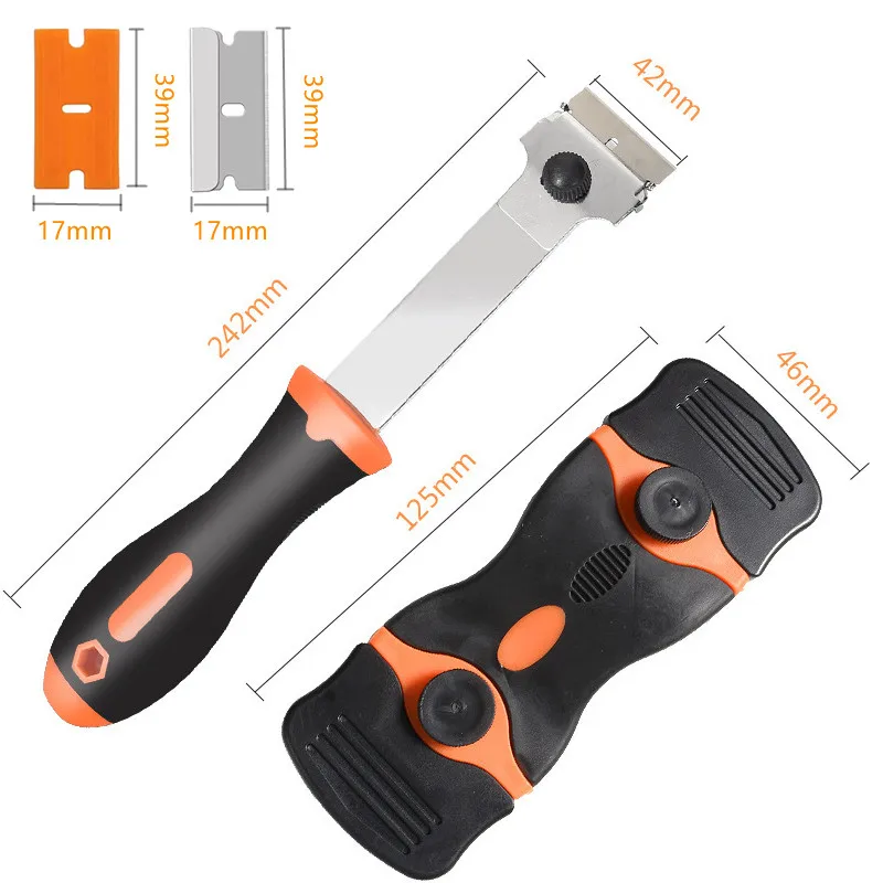 Scraper Tool Double-Sided Scraper Plastic Handle Blade Metal Combination Multifunctional Razor Scraper for Car Window Blade Knife Cleaner