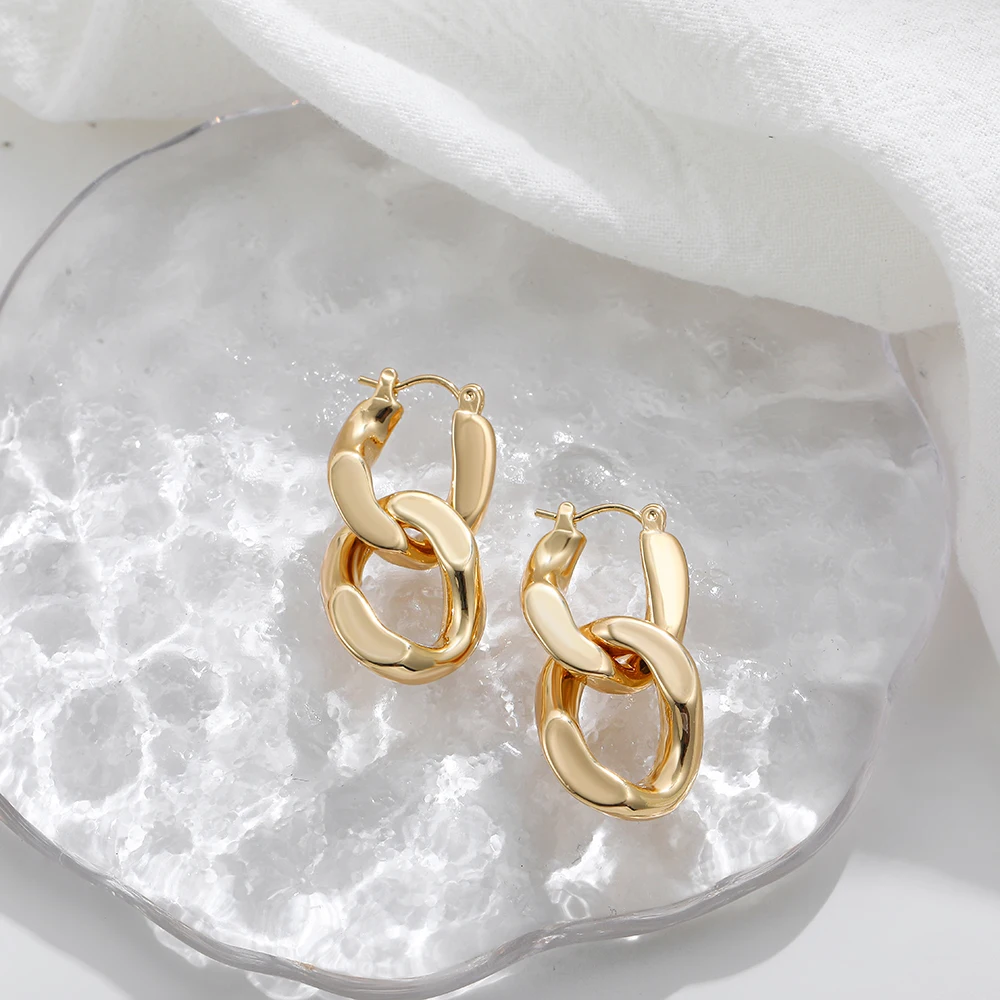 Minimalist Twisted Cuban Chain Hanging Drop Earrings for