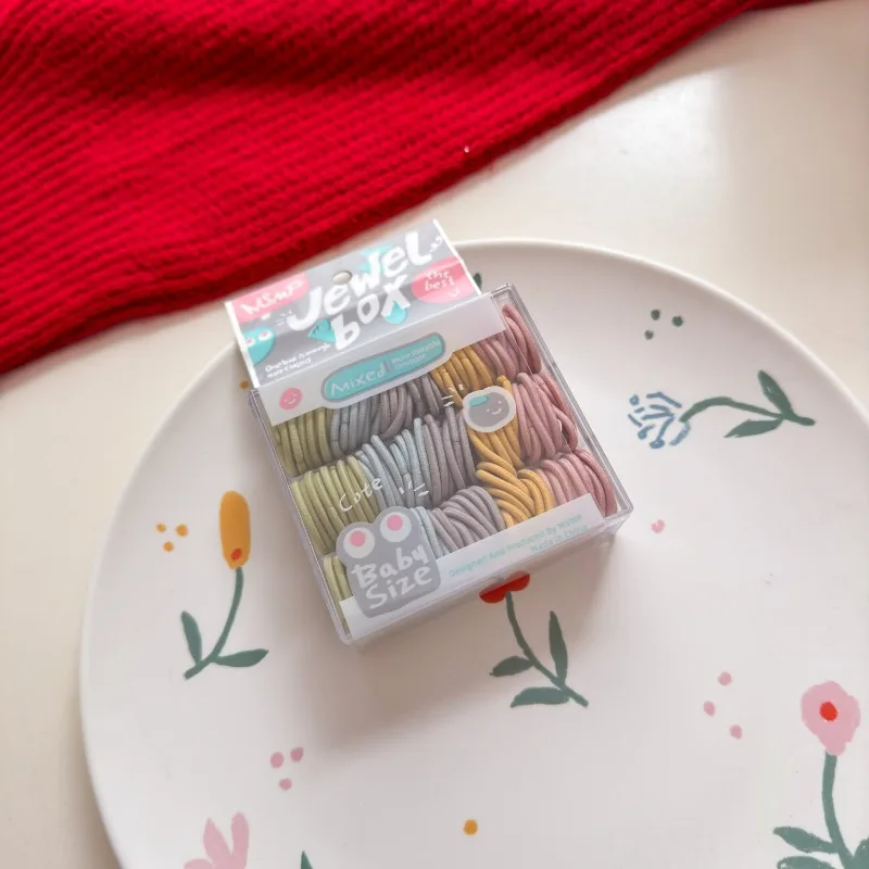 캔디 마카롱 - 컬러 베이비 헤어 타이: 100개입 박스, 가성비 최고, 신축성 좋고 튼튼하며, 머리카락에 부드럽고 순한