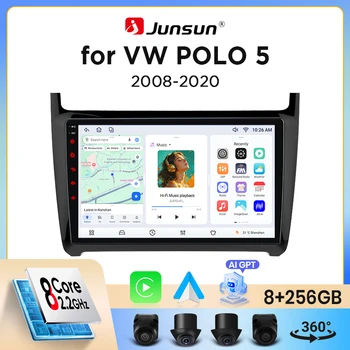 Radio de coche Junsun con CarPlay inalámbrico y Android Auto para Volkswagen (VW) Polo Mk5 (Typ 6R/6C) 2009-2017, con ventilador de refrigeración integrado, GPS Android, reproductor multimedia, WiFi, DSP, RDS, BT, SWC, pantalla táctil IPS, autorradio, reproductor de video, unidad principal estéreo. 1